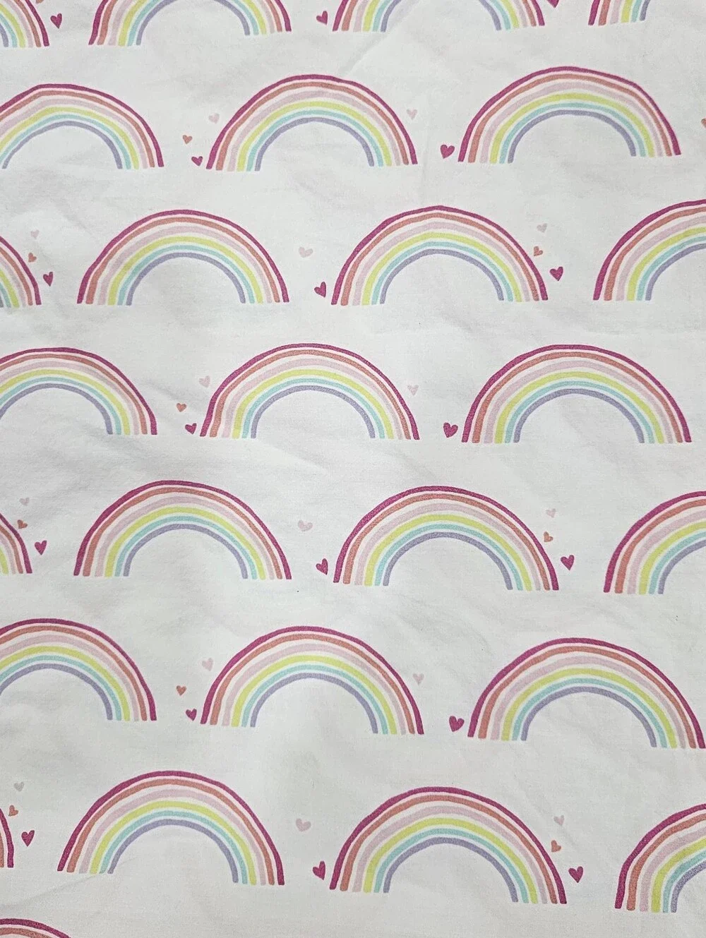 Pottery Barn Kids Rainbow Hearts on White TWIN Flat Sheet Pastel Organic Cotton